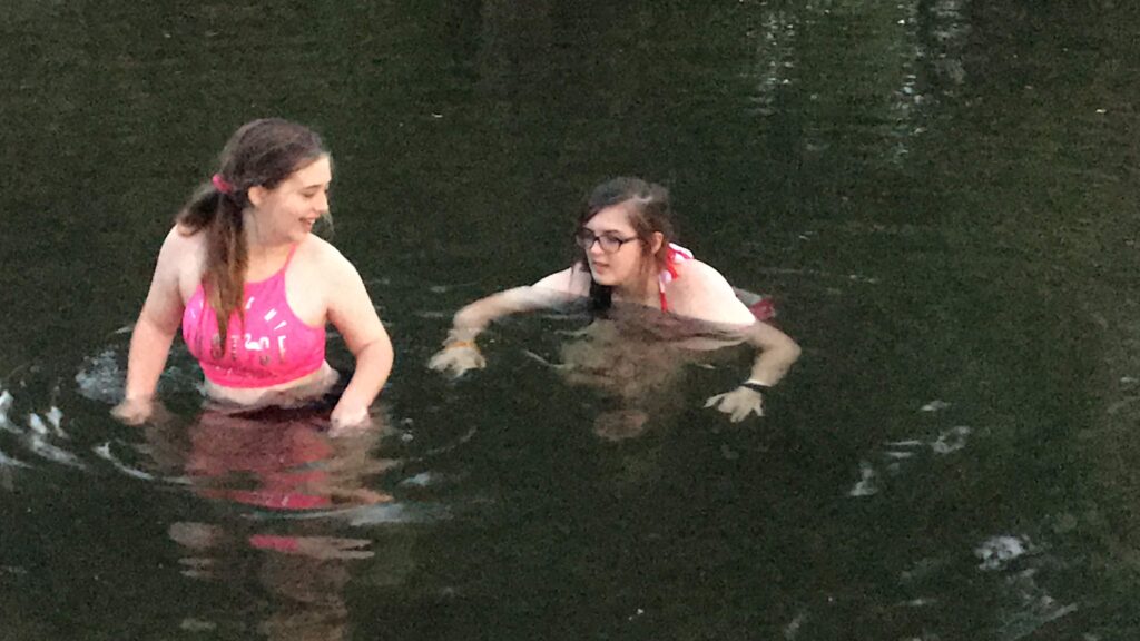 Girls in the creek at RMH Campground