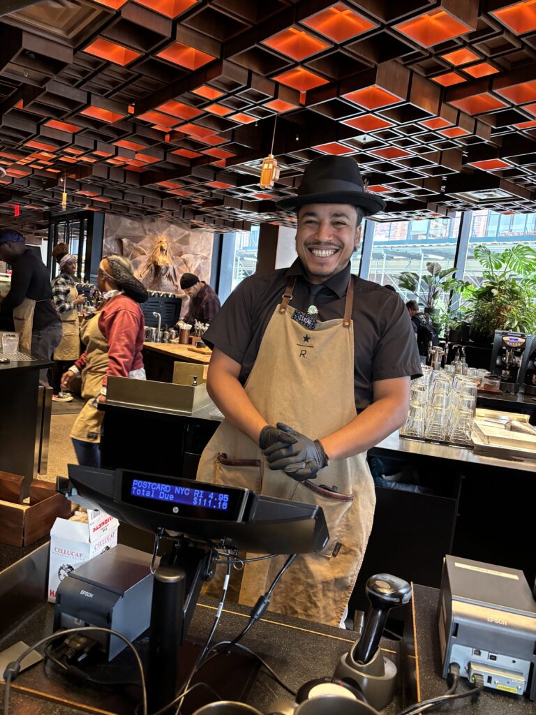 A gentleman in a nice hat working at Starbucks Reserve Roastery