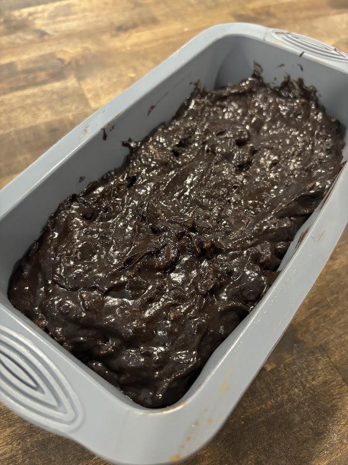 Unmade chocolate zucchini bread in a pan