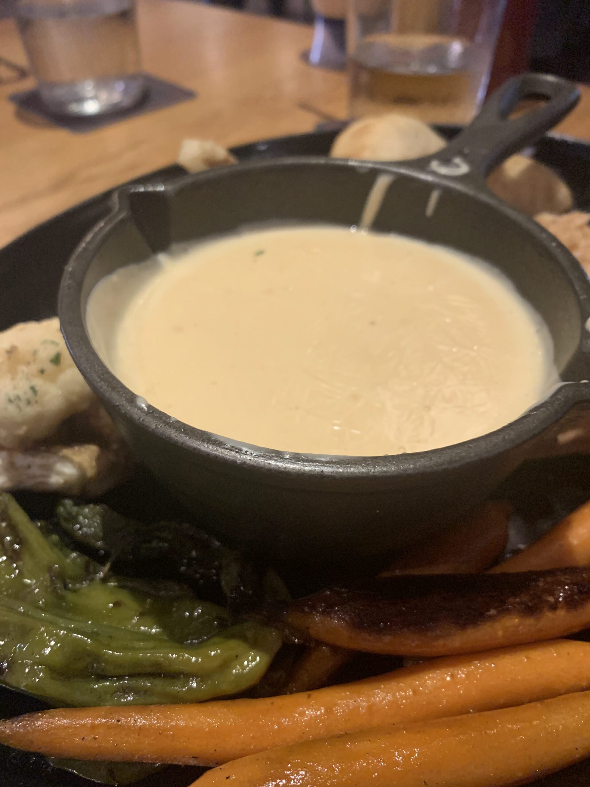 Beer cheese dip with carrots and other vegetables