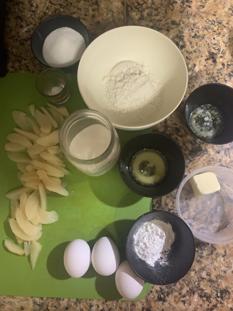 Ingredients for a dutch baby, pre-measured out.