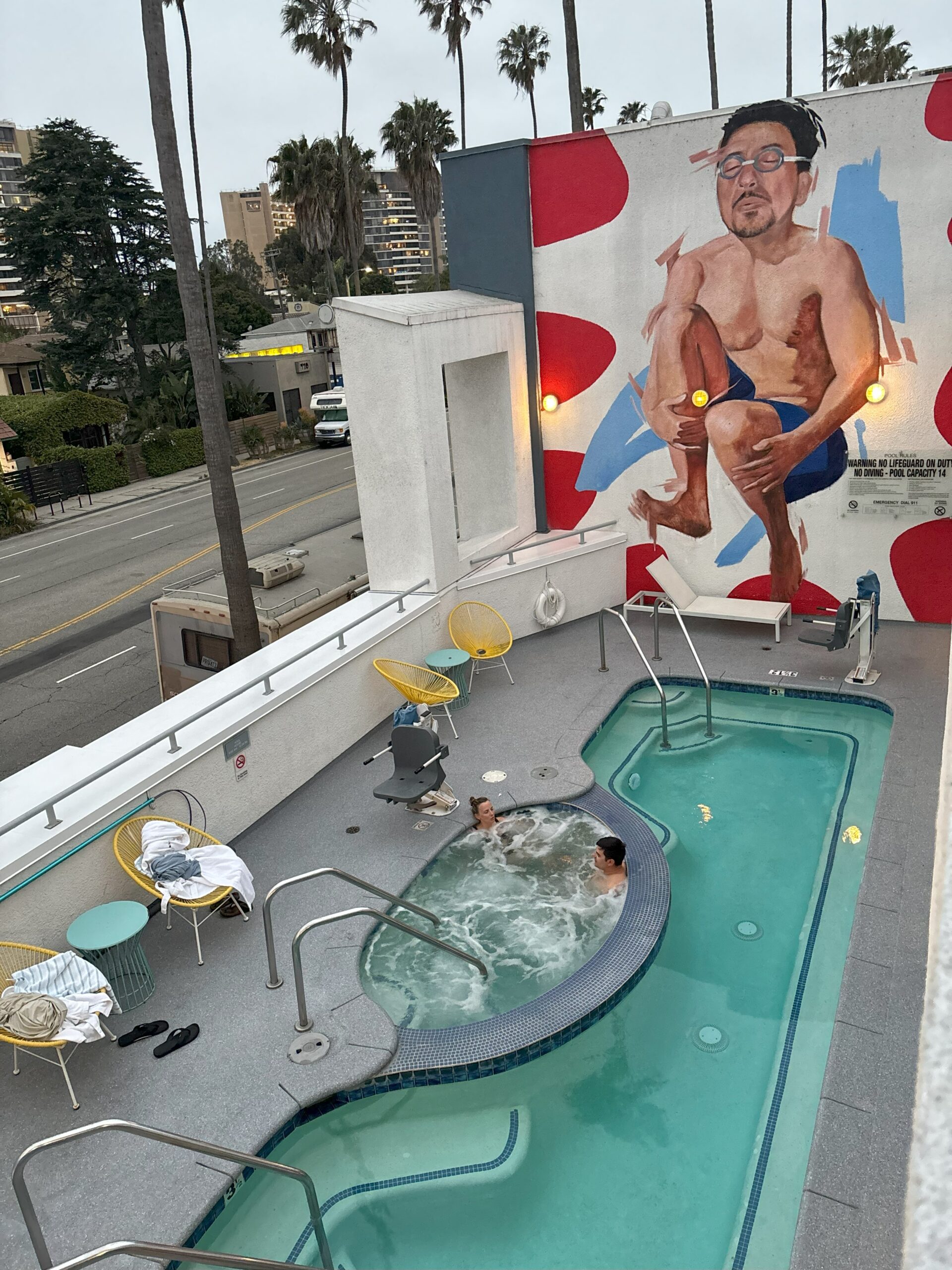 Art of a man jumping into a pool