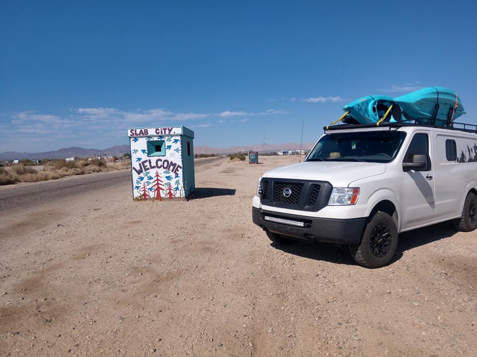 An NV1500 overlooking the entrance/exit to Slab City