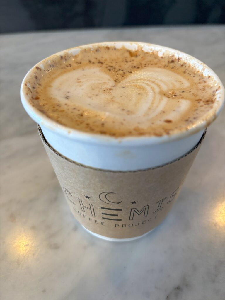 Coffee with latte art and cinnamon in it from Alchemist Project in LA