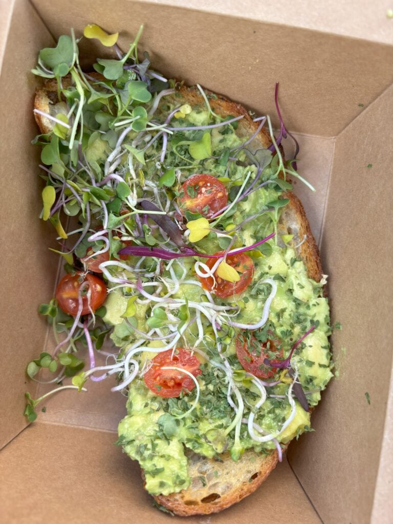 Avocado Toast with sprouts from Alchemist Project in Los Angeles