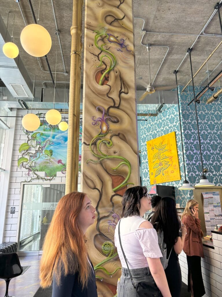 A colorful pillar at a coffee shop in Chicago