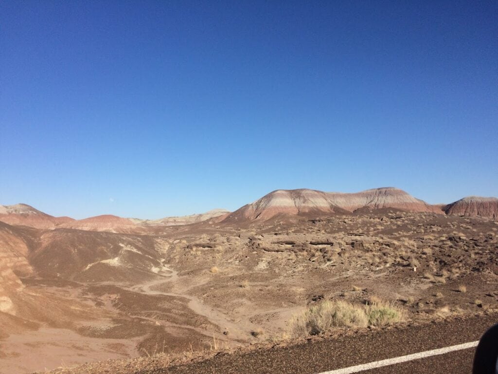 A view of the mounds with different colors at Painted Desert in the Petrified Forest National Park