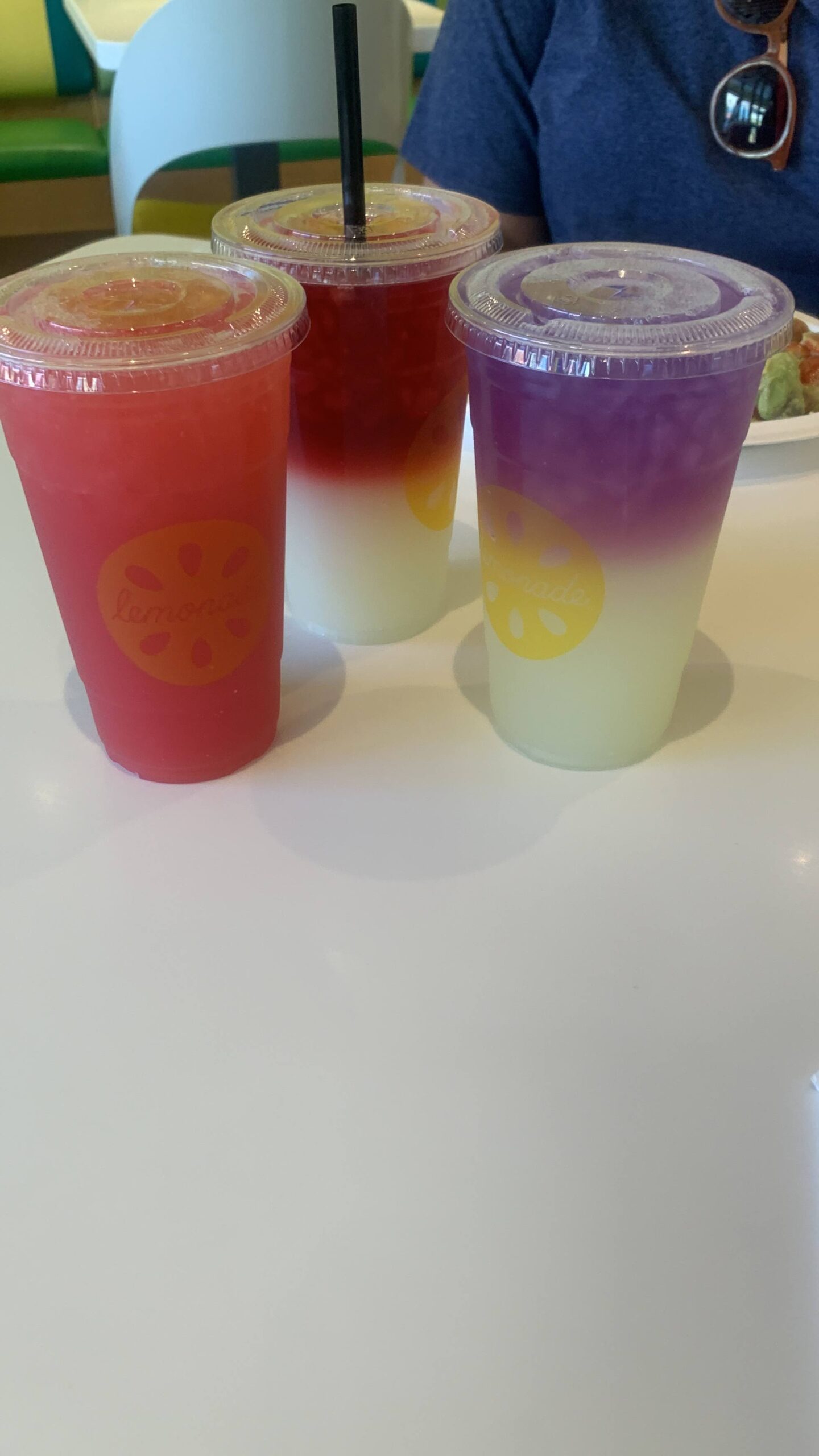 Three lemonade drinks on a table