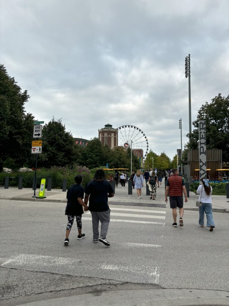 A view of the Navy Pier from downtown Chicago