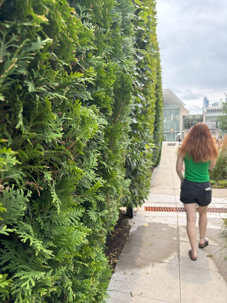 Lurie Garden Wall with a girl walking in front