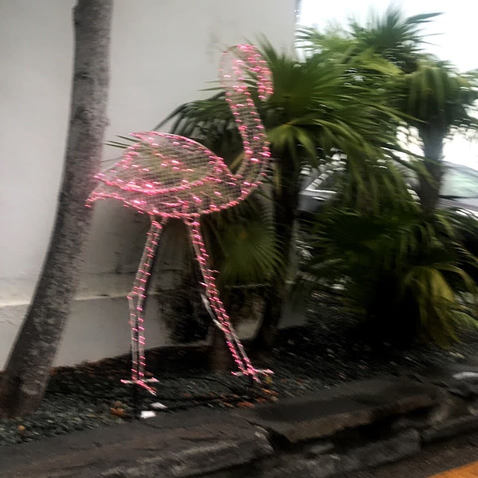 A flamingo Christmas decoration in the Florida Keys