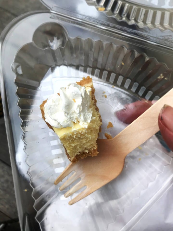 A small slice of key lime pie and a bamboo fork from Kermit's in the Florida Keys