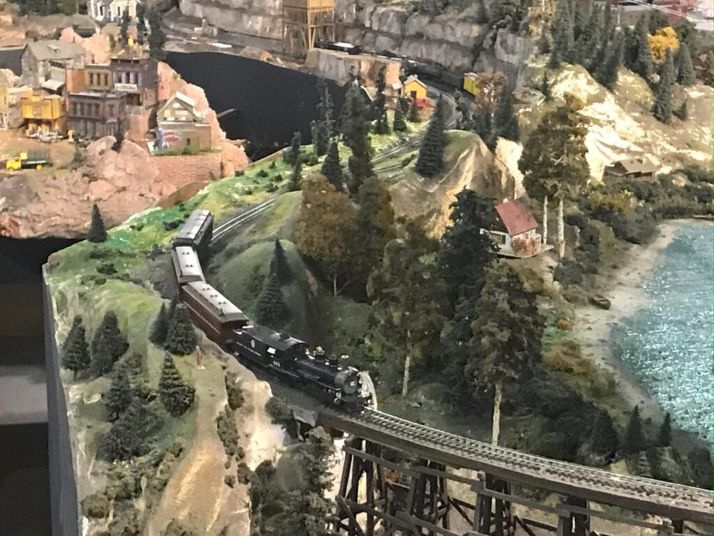 Model train with trees and scenery