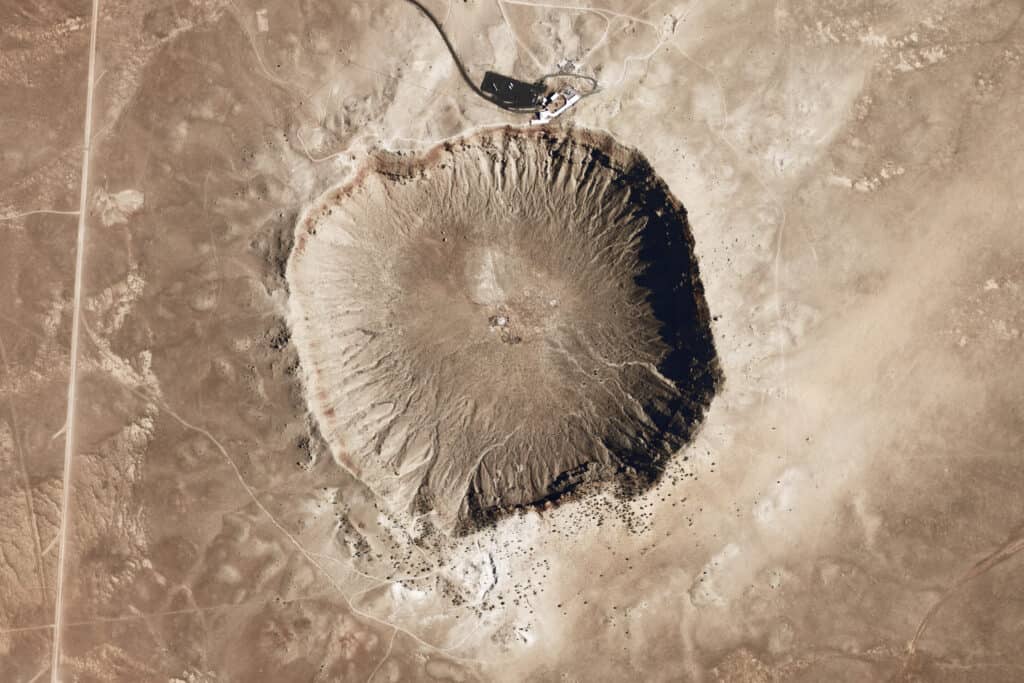 Aeral view of a crater in Arizona